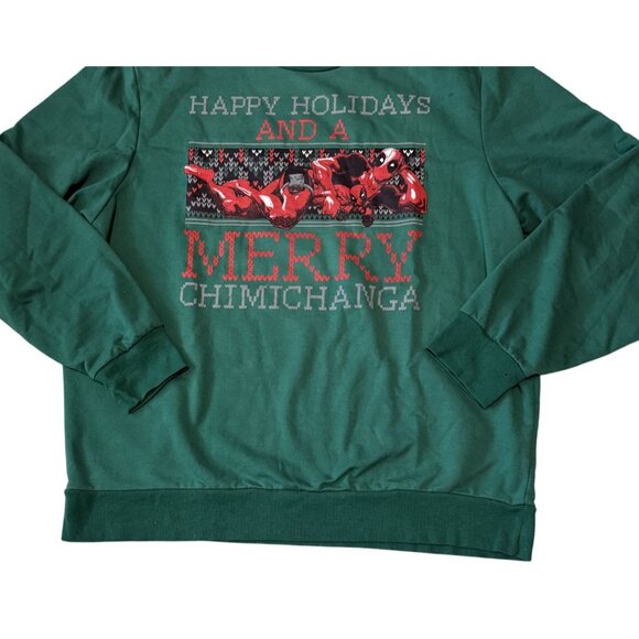 Marvel Deadpool Merry Chimichanga Holiday Sweatshirt Green XXL Mens - Picture 3 of 5
